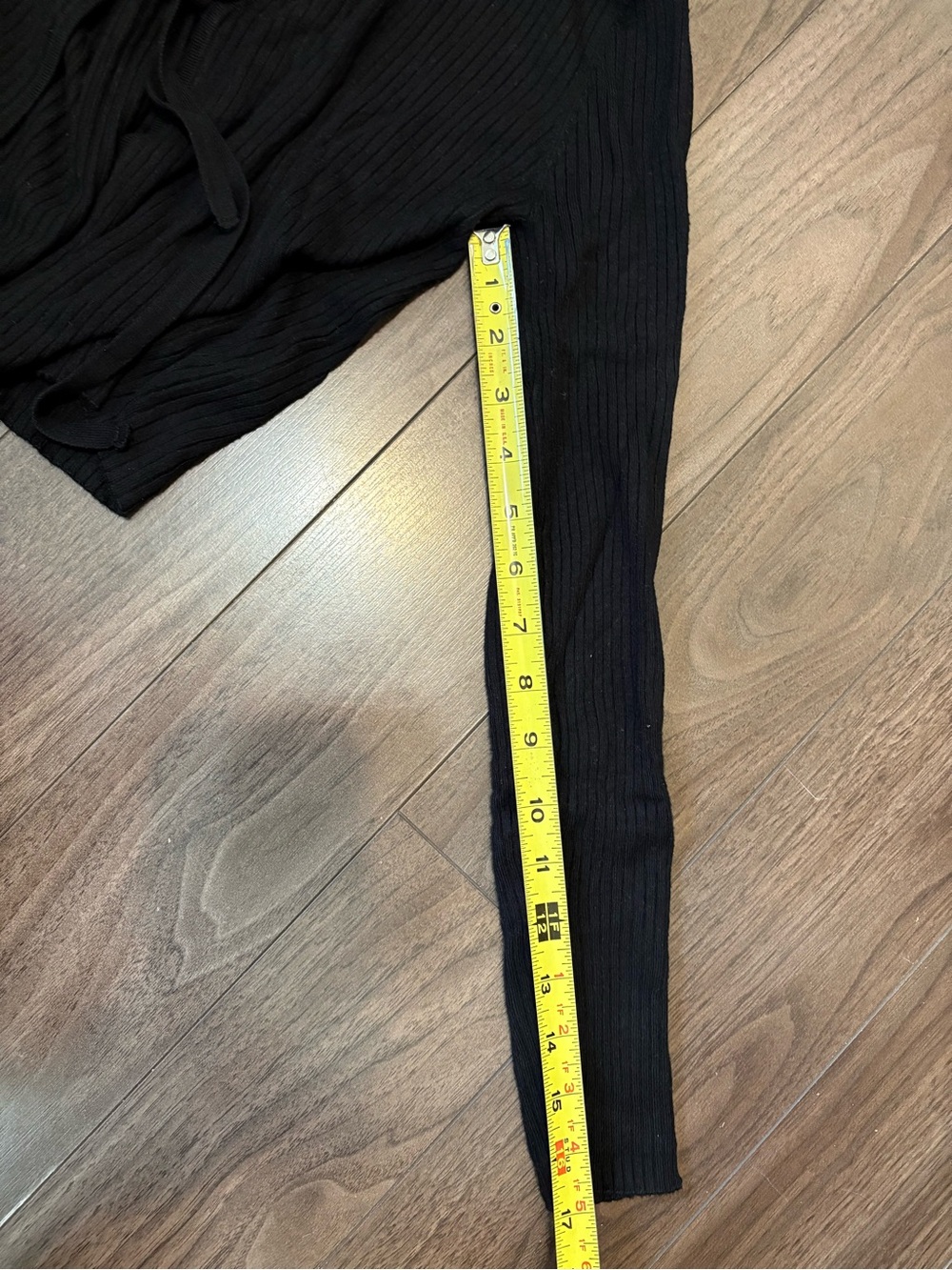 Black Ribbed Tie-Front Long Sleeve Top - Picture 5 of 6